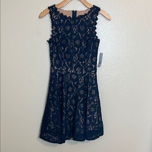 NWT City Studio Navy Nude Sleeveless Lace Dress